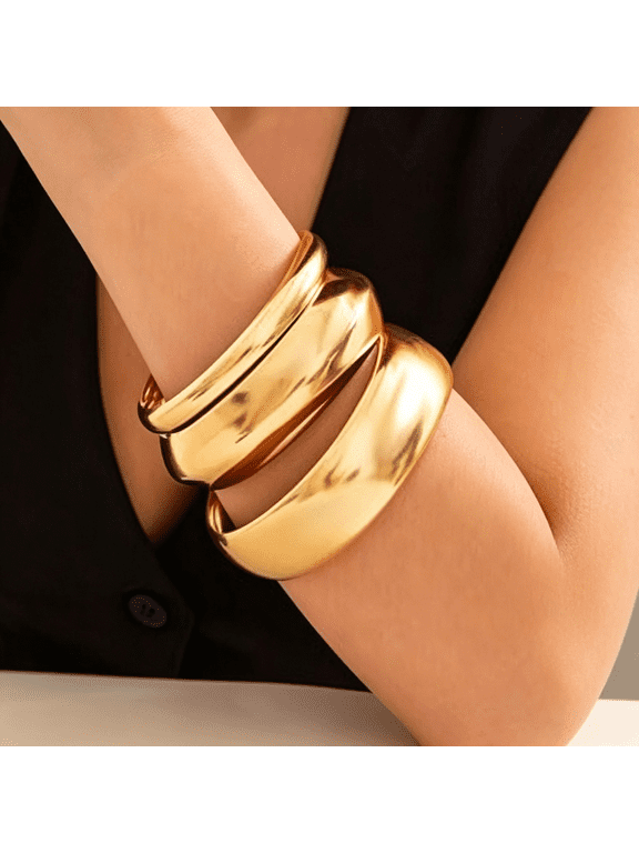 3Pcs Chunky Gold Bangle Bracelets Trendy Wide Chunky Cuff Bracelets Hammered Wrist Cuff Wrap Bracelet for Women