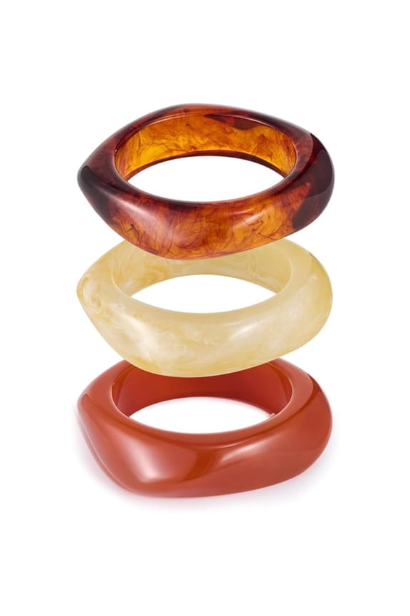 3Pcs Colorful Resin Acrylic Bangle Bracelets Set for Women Wide Chunky Acrylic Bracelets Stackable Geometric Acetate Resin Bangles Stack Plastic Statement Bracelet