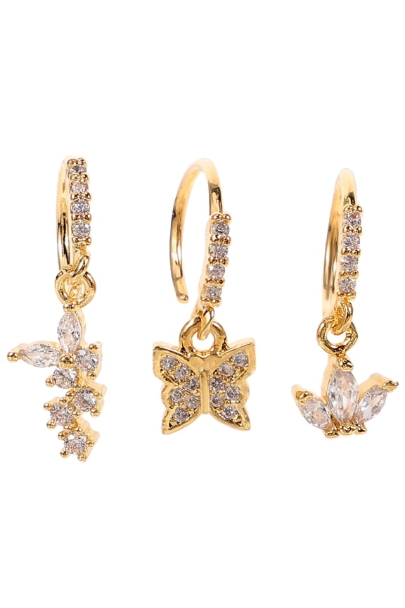 3Pcs Dangle Nose Rings Stainless Steel Butterflies Nose Studs Rhinestones Nose Piercing Jewelry