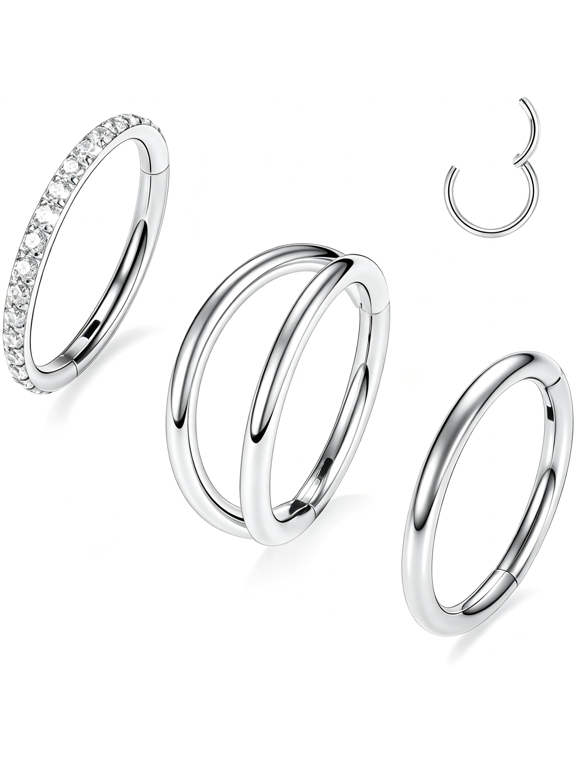 3Pcs Double Nose Rings Double Nose Hoops 316L Surgical Steel Cartilage Earrings 20G/18G/16G Septum Rings Conch Piercing Helix Lip Rook Daith Tragus Pierxing Jewelry 6Mm to 12Mm
