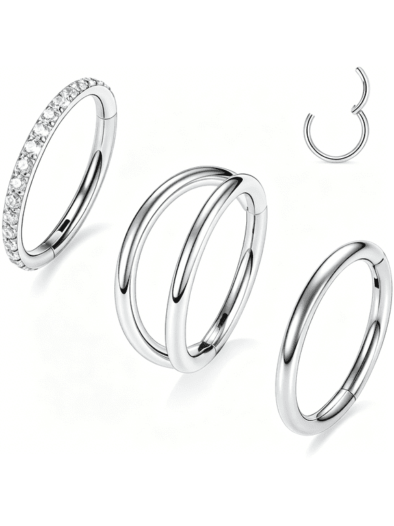 3Pcs Double Nose Rings Double Nose Hoops 316L Surgical Steel Cartilage Earrings 20G/18G/16G Septum Rings Conch Piercing Helix Lip Rook Daith Tragus Pierxing Jewelry 6Mm to 12Mm