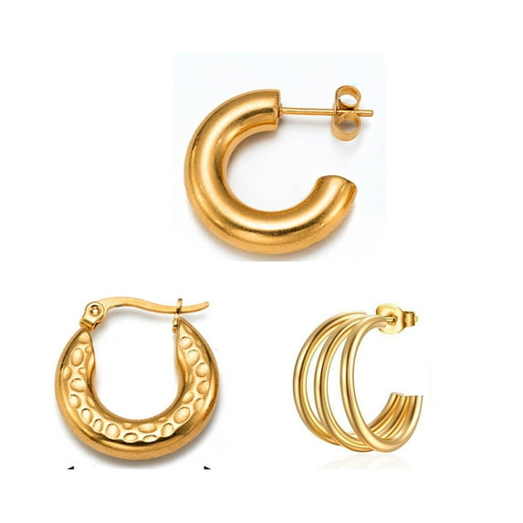 DESIGNICE 3Pcs Earrings,Chunky Gold Earrings,Gold Earrings,Earrings for Women,Gold Hoop Earrings,Gold Hoops,
