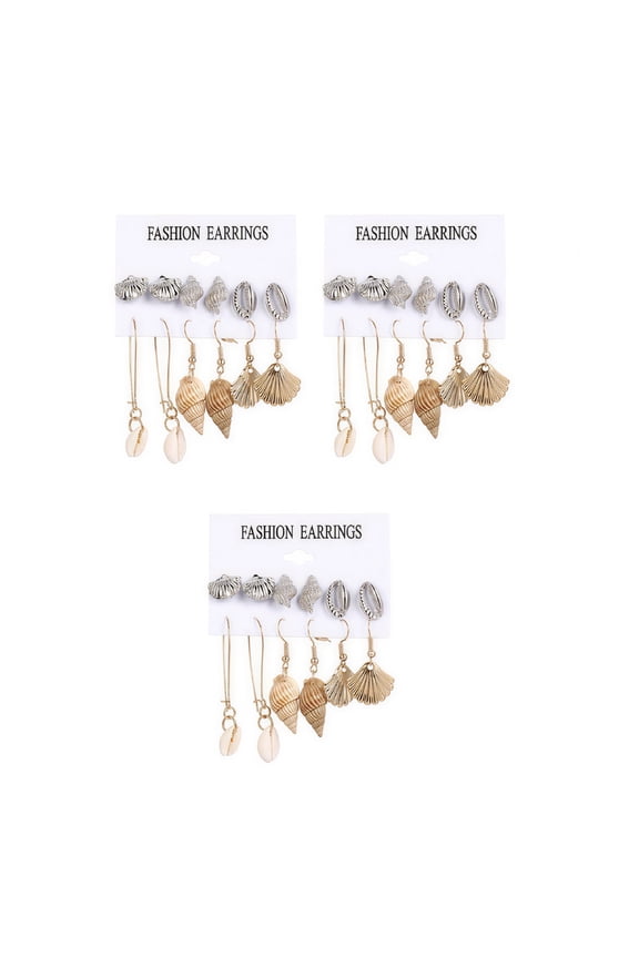 3Pcs Earrings,Ocean-Inspired Design Aretes De Mujer,Shell Elements Beach Vibe Piercing Earrings,Style1