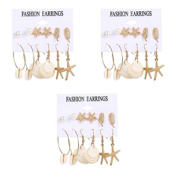 DESIGNICE 3Pcs Earrings,Sea Star & Shell Aretes De Mujer,Delicate Details Natural Beauty Earrings for Women,Style3
