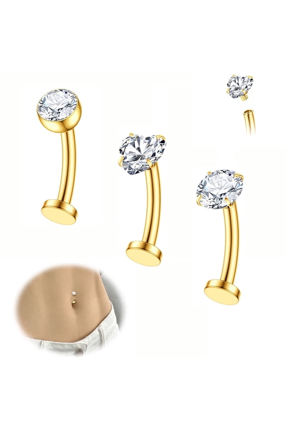 3Pcs Floating Belly Button Ring for Women,Hypoallergenic Surgical Steel Belly Rings,10Mm Flat Back Navel Piercing,Silver Gold Dangle Rings