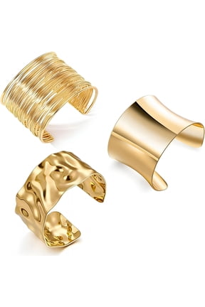 3Pcs Gold Chunky Cuff Bracelets for Women Irregular Minimalist Statement Bangle Bracelets Set Open Wide Bangle Arm Cuff Upper Arm Jewelry