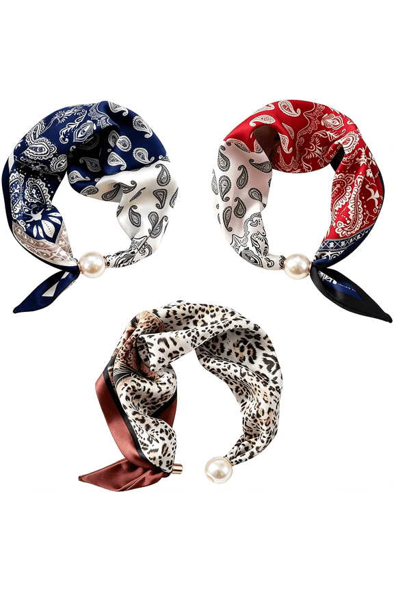 3Pcs Magnetic Clasp Satin Scarf Elegant Ladies Neck Decoration|Silk Scarf Necklace for Woman Glossy Neck Wrap for Office Commute,Lightweight Fashion Accessory
