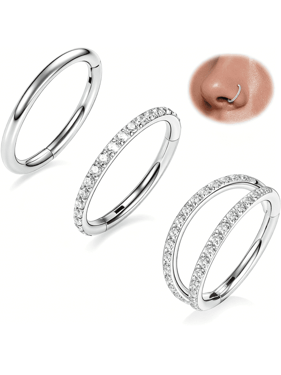 3Pcs Nose Rings Double Hoop Nose Ring Conch Daith Tragus Helix Rook Piercing Jewelry Surgical Steel Cartilage Earring Conch Hoop Earring Septum Jewelry Lip Ring