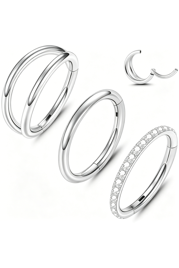 3Pcs Nose Rings Hoops 16/18/20G Hoop Nose Rings 316L Surgical Steel Nose Hoops Hinged Cartilage Conch Septum Rings Double Hoop Nose Rings Tragus Earrings Nose Piercing Jewelry 6-12Mm