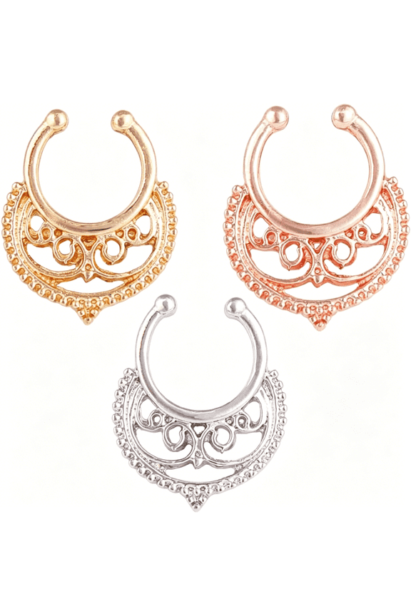 3Pcs Nose Rings Pack,Nose Rings Studs for Men U Shape Hollow Flower Multicolor Alloy 1.6Mm