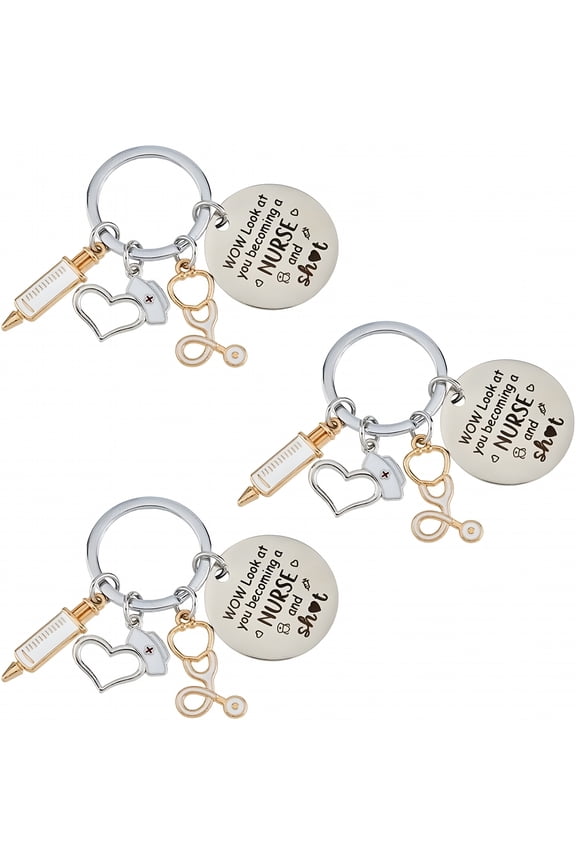 3Pcs Nurse Keychains Nurse Graduation Gifts Stainless Steel Keychains Nursing Keyrings Metal Key Rings for Nurses' Day Nurse Week Nurses Appreciation Gifts 5.9Cm