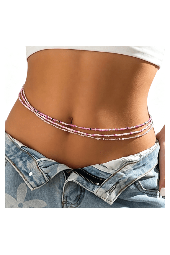 3Pcs/Set Boho Elastic Beads Waist Chains Jewelry Summer Beach Seed Beaded Belly Chain Jewelry Bikini Sexy Bead Waist Body Jewelry for Women Trendy Beaded Waist Chain