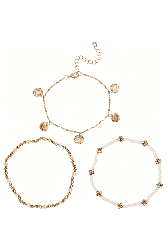 3Pcs Shell Ankle Bracelets Set,Stretchable Boho Shell Anklets for Women Adjustable Elegant Pearl Fashion Gifts Summer Beach Starfish Foot Jewelry for Vacation Seaside Party