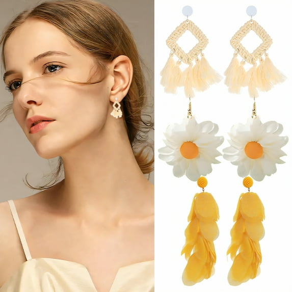 DESIGNICE 3Pcs Summer Earrings,Rattan Weaving Earrings for Women,Unique Texture Statement Earrings for Women,Cute Earrings for Outdoor、Beach、Vacation、Gift,Style2