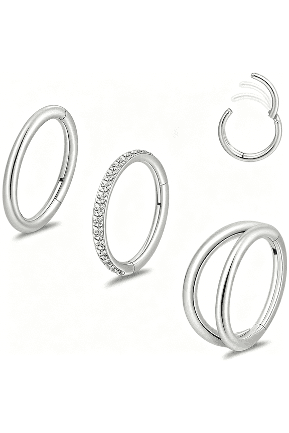 3Pcs Titanium Earrings Nose Rings,G23 Titanium Small Hoops Septum Clicker Rings,16G/18G/20G Lip Cartilage Rook Daith Lobe Conch Tragus Piercing for Women Men