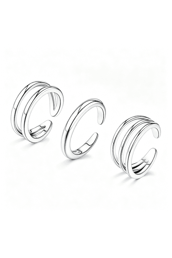 3Pcs Toe Rings for Women Non Tarnish - Adjustable 14K Gold Plated Toe Ring Silver Dainty Open Toe Rings Set Waterproof Summer Beach Foot Jewelry