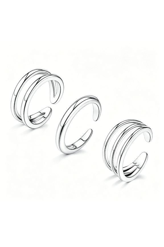 3Pcs Toe Rings for Women Non Tarnish-Adjustable 14K Gold Plated Toe Ring Silver Dainty Open Toe Rings Set Waterproof Summer Beach Foot Jewelry