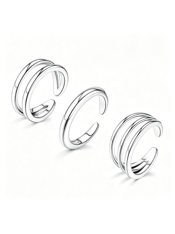 3Pcs Toe Rings for Women Non Tarnish-Adjustable 14K Gold Plated Toe Ring Silver Dainty Open Toe Rings Set Waterproof Summer Beach Foot Jewelry
