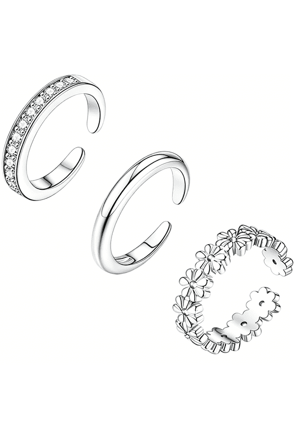 3Pcs Toe Rings for Women,Adjustable 14K Gold Plated Toe Ring Silver Dainty Open Toe Rings Set Waterproof Summer Beach Foot Jewelry