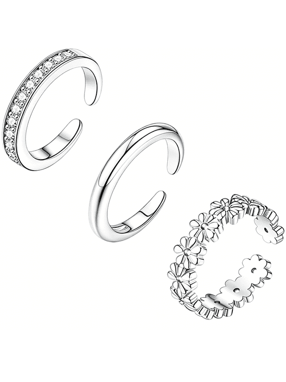 3Pcs Toe Rings for Women,Adjustable 14K Gold Plated Toe Ring Silver Dainty Open Toe Rings Set Waterproof Summer Beach Foot Jewelry
