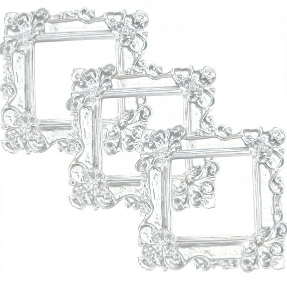 DESIGNICE 3Pcs Vintage Picture Frames,Artistic Finish Picture Frames,3D Structure Photo Frame,3.15"X3.15",Silver