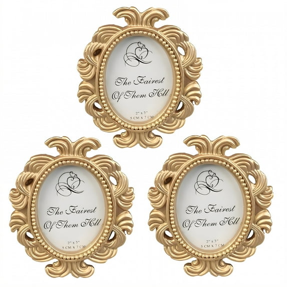 DESIGNICE 3Pcs Vintage Picture Frames,Classic Element Photo Frames,Artistic Vibe Gold Picture Frames,4.73"X3.55",Gold