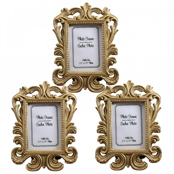 DESIGNICE 3Pcs Vintage Picture Frames,Vintage Charm Photo Frames,Refined Craft Gold Picture Frames,4.73"X3.55",Gold