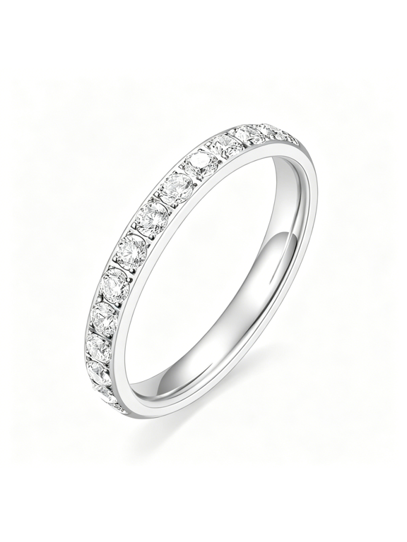 3mm Women Titanium Engagement Ring Half Cubic Zirconia Eternity Wedding Band Size 3-13