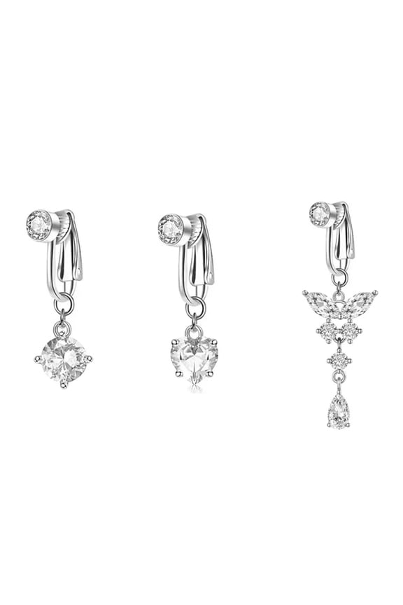 3pcs Clip-On Non-Piercing, Stainless Steel Fake Belly Rings, Women's Faux Belly Button Piercings