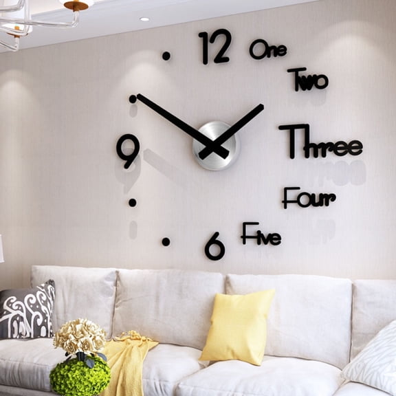 DESIGNICE 4.68" Quartz Modern 3D Effect Large Wall Clock, Easy Installation Wall Sticker