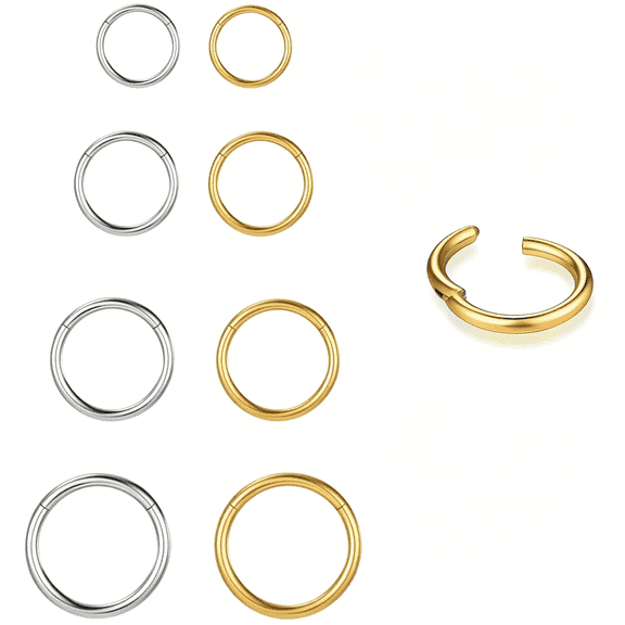 DESIGNICE 4/8Pcs 20G18G16G Nose Rings Hoops Surgical Steel Nose Ring Seamless Hinged Clicker Segment Septum Lip Rings Conch Tragus Cartilage Daith Rook Piercing Jewelry for Women