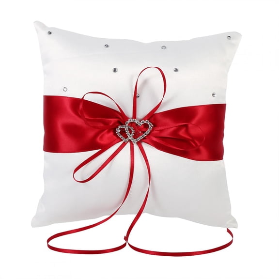 DESIGNICE 4 Colors 20X20Cm Bowknot Double Core Ring Pillow Wedding Ring Pillow Wedding Ring Cushion Bowknot Double Core Ring Pillow Wedding Ring Pillow Cushion[Red]
