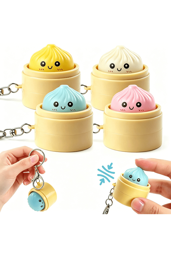 4 Pack Dumpling Keychains,Cute Fidget Clicker Keychain,Funny Faces Dumpling Clicker, Portable Click Fidget Keychain for Kids and Adults