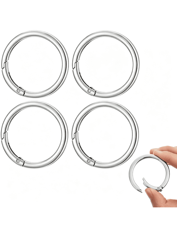 4 Pack Silver Round Carabiner,1.5" Circle Carabiner (Large) | Metal O Ring Clip,Spring Snap Hook Keychain,Heavy Duty Circle Key Ring for Keys,Purse,Bag Strap,Paracord & Diy Crafts