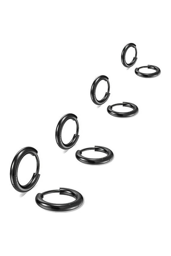 4 Pair 316L Stainless Steel Hoop Earrings Huggie Hoop Earrings Helix Lobes Hinged Sleeper Earrings for Men Women,8Mm 10Mm 12Mm 14Mm,Black