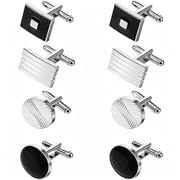 DESIGNICE 4 Pairs Cufflinks for Men Classic Tone Cuff Links Fashion Men Cufflinks Gold/Sliver Striped Disc Square Rectangle Cuff Links for Business Wedding Party Gift Box