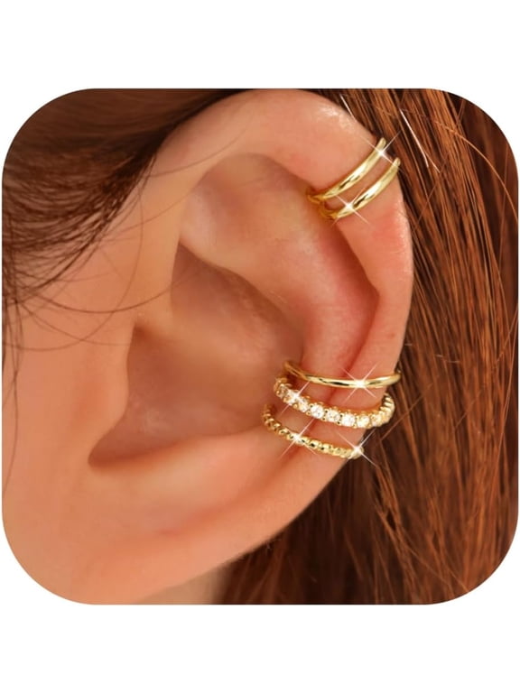 4 Pairs Ear Cuffs Non Piercing-14K Gold Plated Ear Cuff Earrings for Women Ear Cuff for Non Pierced Ears Clip on Cartilage Earring Adjustable Fake Earrings Set