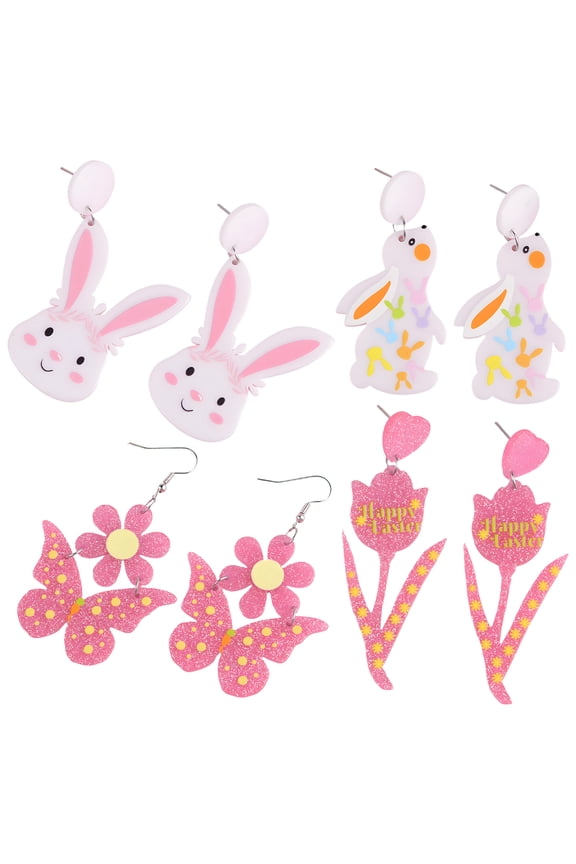 4 Pairs Earring Set,Vibrant and Adorable Easter Earrings,Bunny & Flower Earrings for Women,Drop Earrings Jewelry Gift for Easter and Spring Outfits