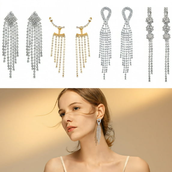 DESIGNICE 4 Pairs Statement Earrings for Women,Face-Lengthening Tassel Drop Earrings for Women,Chain Earrings Gift Sentiment,Style3