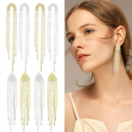DESIGNICE 4 Pairs Statement Earrings for Women,Flowing Tassel Motion Silver Earrings,Dangle Earrings for Women Birthday Jewelry Gift for Her,Style1