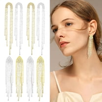 DESIGNICE 4 Pairs Statement Earrings for Women,Flowing Tassel Motion Silver Earrings,Dangle Earrings for Women Birthday Jewelry Gift for Her,Style1