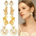 thumbnail image 1 of DESIGNICE 4 Pairs Statement Earrings for Women,Metal Plated Geometry Gold Earrings,Cool Metal Texture Chunky Gold Earrings,Style6, 1 of 7