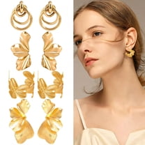 DESIGNICE 4 Pairs Statement Earrings for Women,Metal Plated Geometry Womens Earrings,Facial Refinement Gold Earrings,Style1
