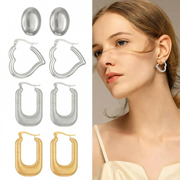 DESIGNICE 4 Pairs Statement Earrings for Women,alloy Plated C-Shaped Hoop Drop Earrings,Earrings for Women Gift Sentiment,Style6