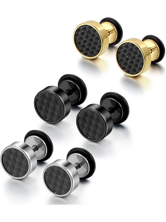 4 Pairs Unisex 6-12Mm Stainless Steel Stud Earrings Set, Ear Piercing Plugs Faux Gauges Illusion Tunnel Screw Earrings for Mothers Day, White