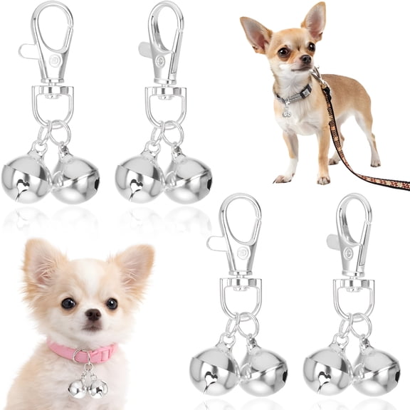 DESIGNICE 4 Pcs Dog Collar Bell, Mini Dog Collar Bell for Small Dogs & Cats, Lightweight RustResistant Metal Pendant, Perfect for Training, Safety and Identification, Silver