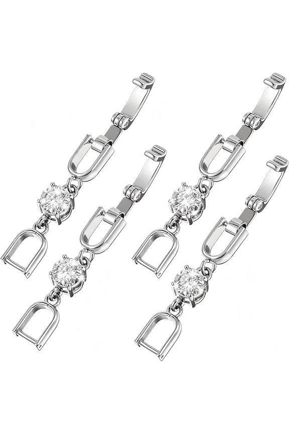 4 Pcs Foldover Bracelet Extender Clasp with Crystal Rhinestone,Silver Necklace Extender Clip for Women,Adjustable Watch Bracelet Extension Jewelry Clasps for Diy Jewelry Making Supplies