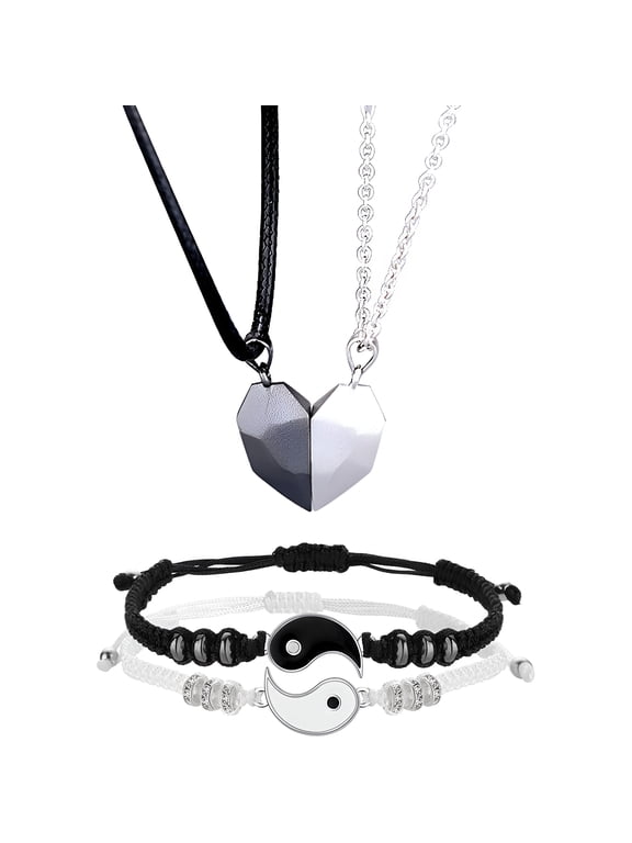 4 Pcs Matching Yin Yang Friend Couple Bracelets Adjustable Waterproof Handmade Cord Relationship Bracelets