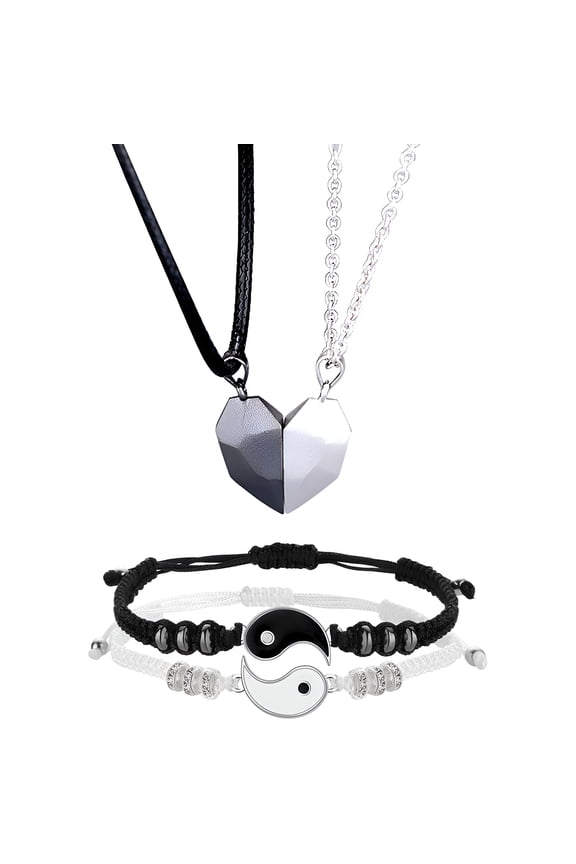 4 Pcs Matching Yin Yang Friend Couple Bracelets Adjustable Waterproof Handmade Cord Relationship Bracelets