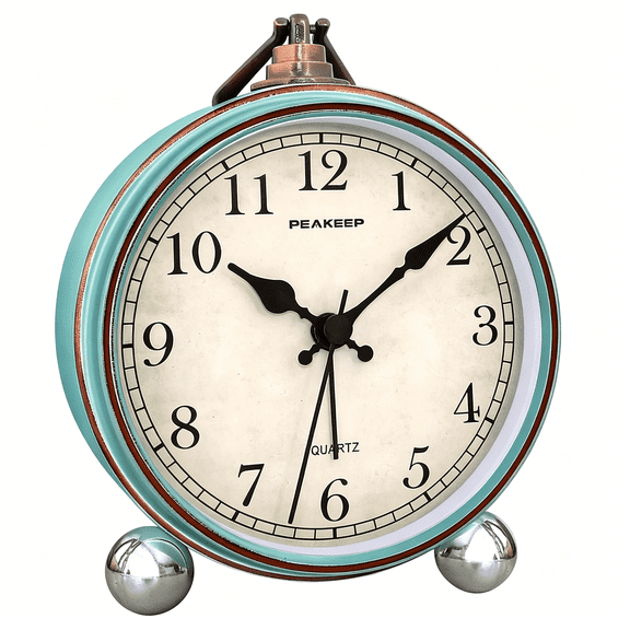 DESIGNICE 4" Small Battery Operated Antique Retro Analog Alarm Clock for Room Decor,Silent Elegant Bedside Desk Table Gift Clock